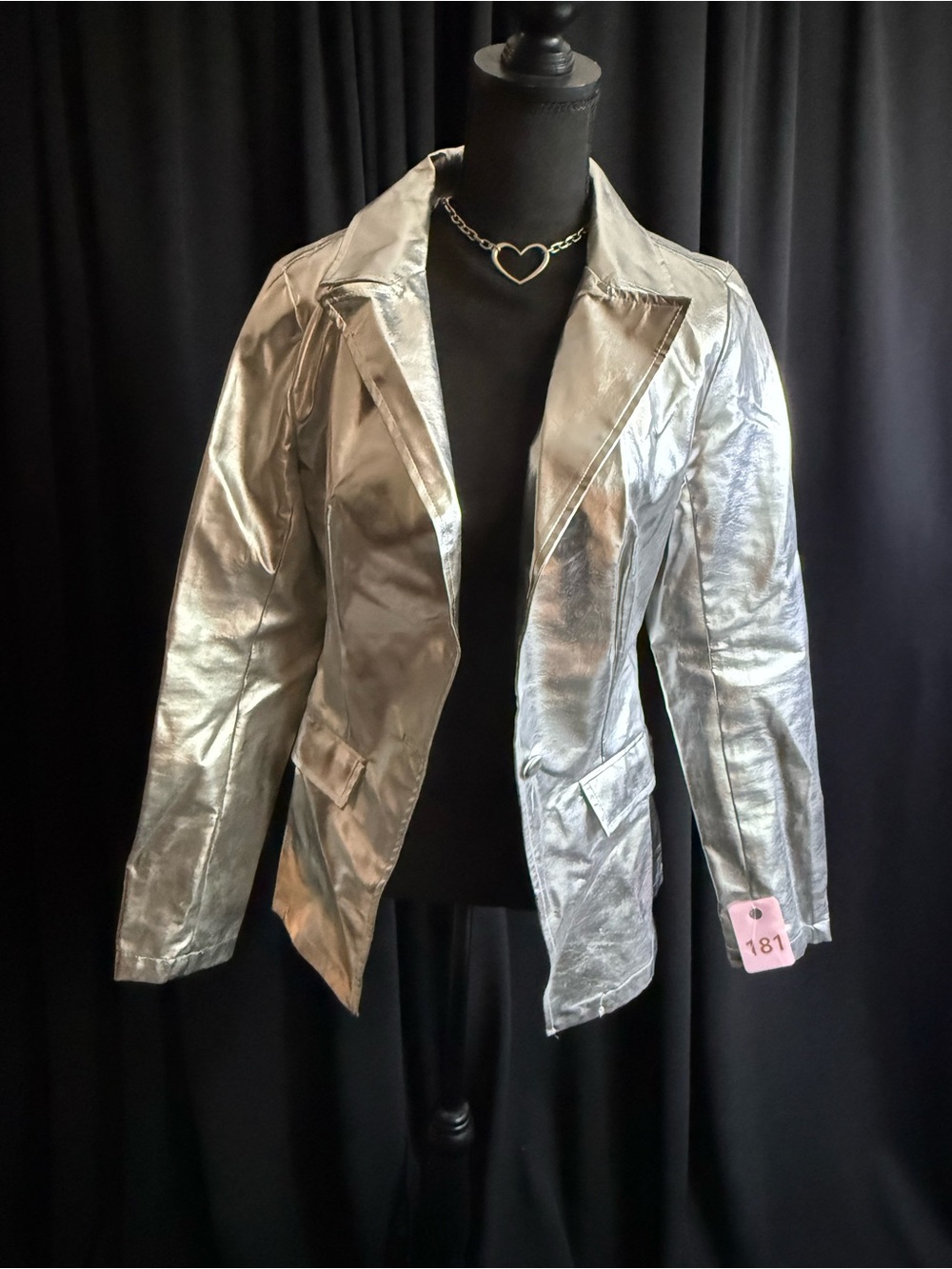 Women's Metallic Silver Blazer Jacket - Shiny Tailored Suit Jacket